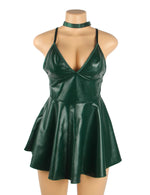 Women Black Nightclub Short Dresses Deep V-Neck Sleeveless Vestidos Faux Leather Suspenders Sexy Nightdress Plus Size Baby Doll