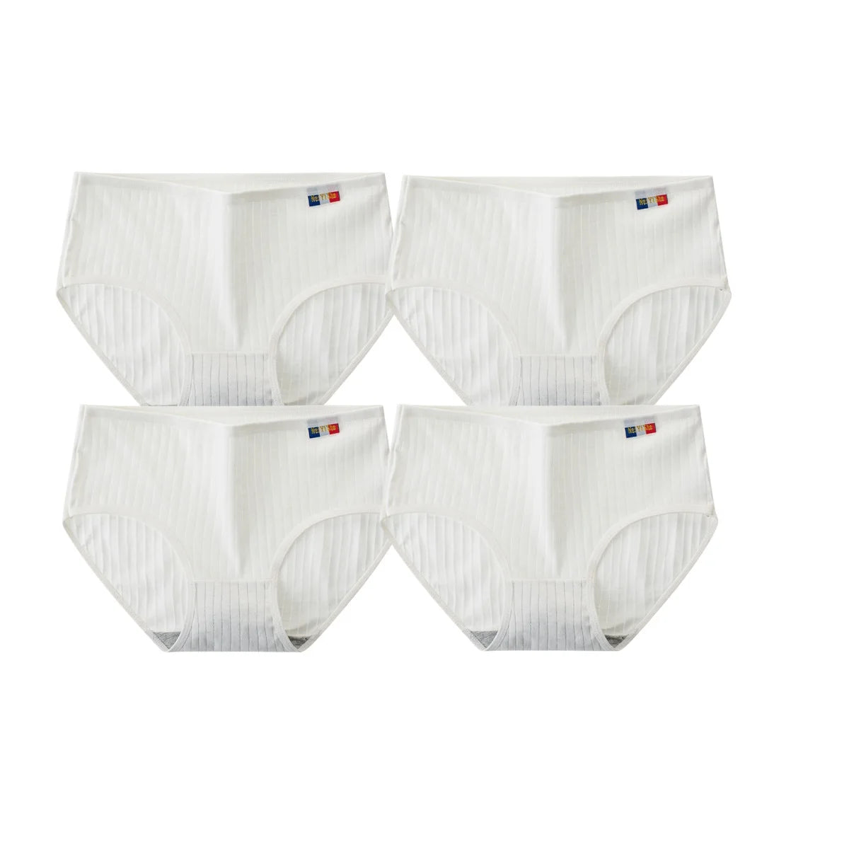 4Pcs/Set Women's Mid-Rise Cotton Panties Breathable Soft Ribbed Underwear Solid Lingerie Stretchy Comfort Daily Briefs M-XL