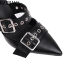 NASBAVI Black Punk Gothic High Heels Sexy Plus Size Pointed Toe Fashion Buckle Rivet Women Pumps Wedding Shoes Stiletto Heels