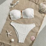 Brown Leaf Fishing Net Bandeau Bikinis Sets Front Hollow Out Sexy Swimsuit Woman 2026 Bead Swimwear Bathing Suit Bikini De Mujer