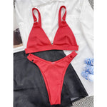 Sexy High Leg Cut Ribbed Bikini Women Swimwear Female Swimsuit Two-Pieces Bikini Set Padded Bather Bathing Suit Swim Lady V3255