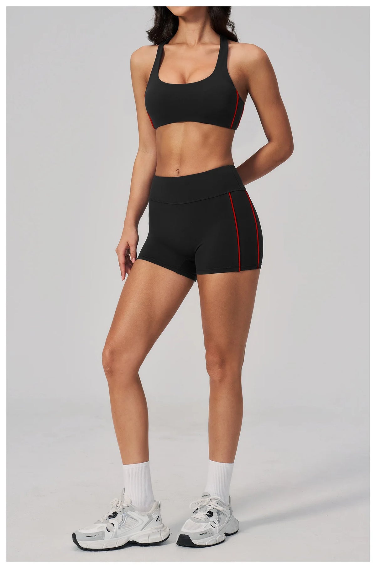 Quick Drying Shaved Tight Yoga Suit for Women Color Contrast Slim Sports Bra High Waist Shorts Running Fitness Suits Tracksuit