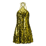 Women Summer Mini Dress Sparkly Sequin Sleeveless Halter Backless Slip Dress for Evening Party Date Night Streetwear