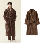Men Women Jacquard Coral Fleece Bathrobe Autumn Winter Thick Warm Couple Sleepwear Soft Plush Loose Indoor Home Loungewear