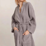 New Autumn Long Sleeve Crepe Cotton Loose Nightgown Comfortable Home Hotel Bathrobe Loungewear European American Style 2026