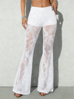 Women's summer lace see-through high-waist flared pants sexy bootcut trousers hot girl style