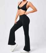 Women's Seamless Yoga Sets Brushed Fabric Flared Hip-Lifting Pants Cross Beauty Back Bra Suits Gym Workout Fitness Training Sets