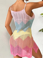2025 New Colorful Hollow Out Crochet Knitted Tunic Beach Cover Up Cover-ups Beach Dress Beach Wear Beachwear Female Women K6522