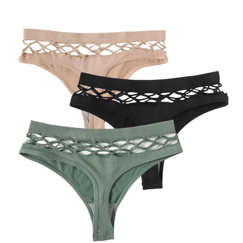 3Pcs/Set Sexy High Rise Panties Women Thongs Comfort G-String Underwear Sexy Lingerie Hollow Bottoms Female Underpants M-L