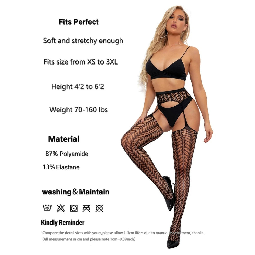 Erotic Lady High Elastic Waist Cutout Garter Suspender Stockings See Through Fishnet Thigh High Tight Intimate Lingerie Hosiery