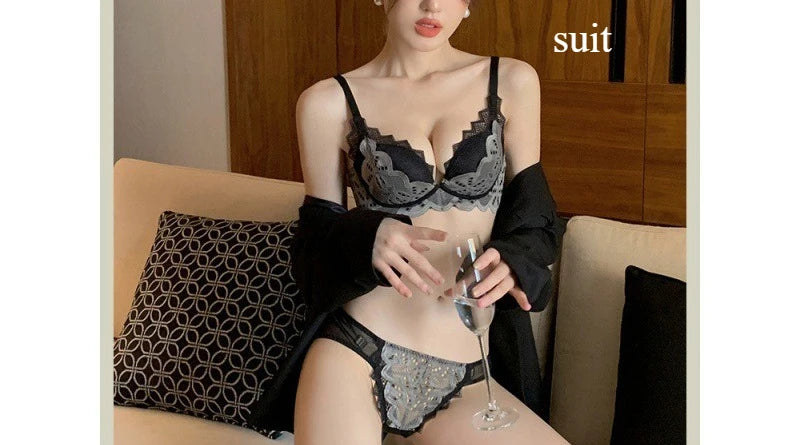 Lace Brief Sets Shapewear Set Minimizer Side Support Bra Push Up Bralette for Small Chest Lift Anti Sagging Wireless Underwear