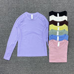Women's Slim Fit Long Sleeve Yoga Sports Top Breathable Stretch Seamless Pilates Training T-Shirt Fitness Running Shirt T-shirt