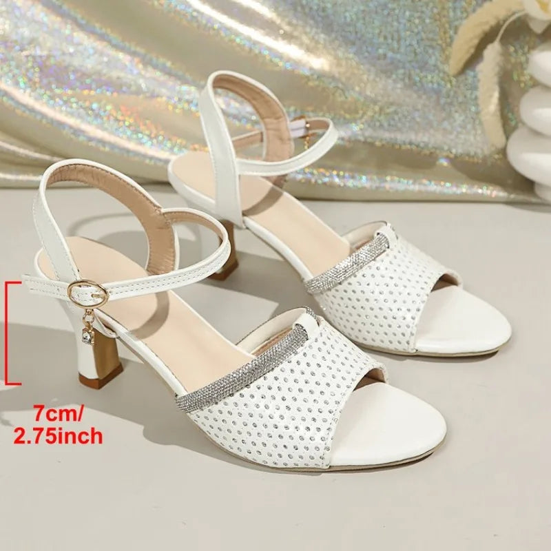 Women's High Heel Sandals 2026 Summer New Rhinestone Sequin Sandals Black Elegant Party High Heels Women's Shoes