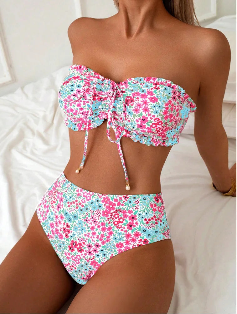 Sexy Flower Bikini 2025 Women Swimsuit Two Piece Swimwear Female Thong Bikinis Set Swimming for Bathing Suits Brazilian Biquini