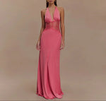 Summer Backless Sexy Long Dresses Women's Gown Patchwork Lace Halter V Neck Sleeveless High Waist Elegant Vestidos Para Mujer