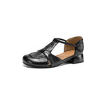 French Slip-on Single Shoes Retro British Shoes for Women Brown T-Strap Shallow Flat Sandals Soft Leather RomeSummer New 32-43