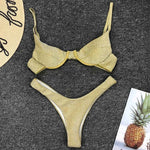 Glitter Shiny Underwired V-Bar Bikini Women Swimsuit Female Brazilian Swimwear Two-piece Bikini Set Triangle Bathing Suit Swim