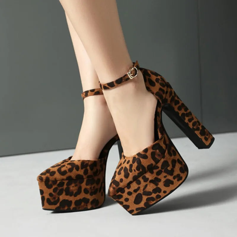 NASBAVI High Heeled Women's Sandals Buckle Pointed Toe Leopard Platform Shoes Woman Spring Design Sexy Elegant Gladiator Sandals