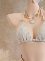 Vintage Coffee Leaves Print Mesh Skirt 3 Piece Bikinis Sets 2026 Women Beach Pearls Push Up Thong Swimsuit Bathing Suit Swimwear