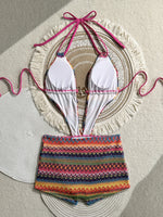 Sexy Hot Pink Knitted Striped Swimsuit 2026 Women Metal Circle Patchwork Hollow Backless Beach Bathing Suit One Piece Swimwear
