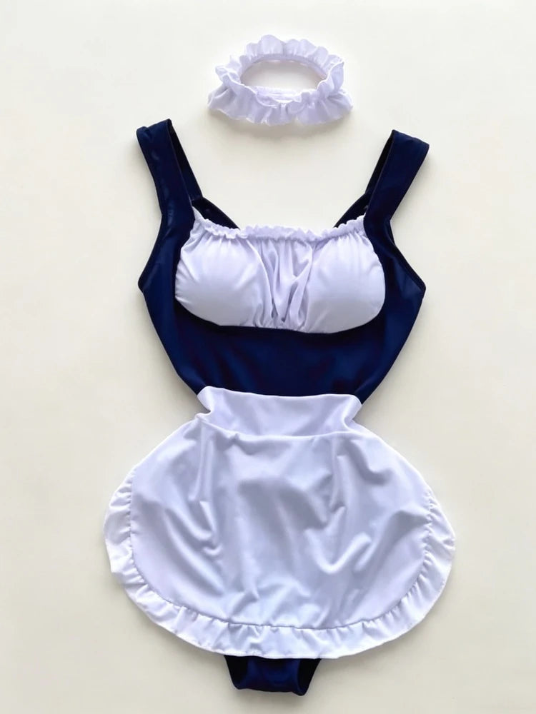 Cute LolitaMaid Bunny Costume Set With Apron Ruffle Cosplay VacationPerfect Halloween Outfit Halter Dress Set Outfit Style