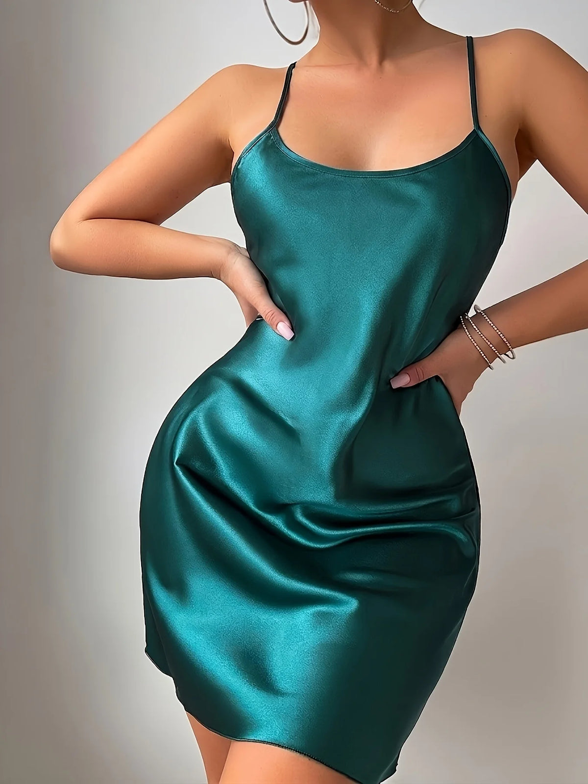 Women's Round Neck Nightgown Breathable and Comfortable Halter Dress Sexy Home Wear Dress Solid Ladies Clothing