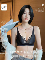 Sexy French Lingerie Bralette for Small Chest, Wireless Summer Thin Lace Triangle Bra, Pure Desire Stretch Satin Comfort MOYISU