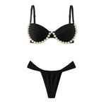 Beads 3Pcs Green Bikini Sexy Women Bandeau Biquini Female Swimsuit Push Up Swimwear Mesh Skirt Bathing Suits Cover Up Beachwear
