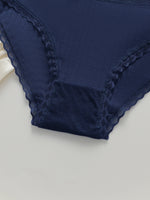 Women Ribbed Cotton Briefs Lace Trim Mid Waist Panties Soft Breathable Rhinestone Star Decor Ladies Daily Basic Underwear W134