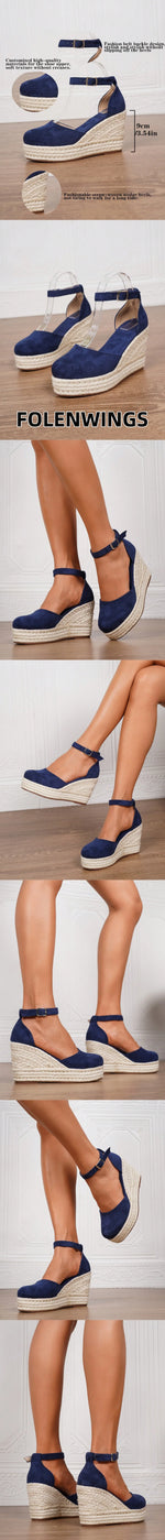 2025 Comfy Walk Big Size 43 Summer Bohemian Platform Espadrilles Sandals Women Ankle Strap Sandals High Heels Wedges Shoes Woman