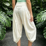 Summer Women Cargo Capri Pants Elastic Waist Cuffs Cropped Trousers with Side Pockets Fashion Casual Loose Fit Pants Streetwear