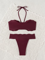 Sexy Pleate Push Up Bra Micro Bikini 2026 Women Wine Ruffles Thong Swimwear Summer Beach Bathing Suit Holiday Swimsuit Biquini