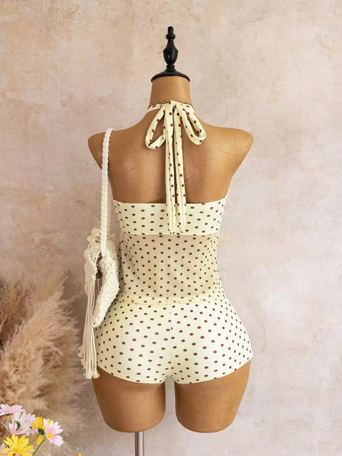 Sexy Beige Two Piece Bikini Set 2026 Women Metal Sun Ornament Mesh Tank Top High Waist Swimsuit Holiday Bathing Suit Swimwear