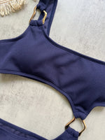 Women's One Piece Swimsuit Ring Cut Out Front High Cut Cheeky Bathing Suit Monokini Swimwear One Shoulder Ribbed Monokini