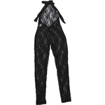 Women Halter Neck Lace Mesh Jumpsuit Sheer See Through Sleeveless Backless Bodycon Romper Y2K Clubwear Party Nightclub Outfit