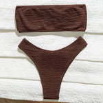 Sexy Ribbed Coffee Bandeau Bikinis Sets Two Pieces High Waist Thong Swimsuit Bathing Suit Swimwear Biquini Bakini Trikini