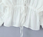 Foridol Tie Up Ruffles Lantern Sleeve White Blouse Women Spring Fashion Pelpum Top 2025 Summer O Neck Beach Casual Chic Blusa