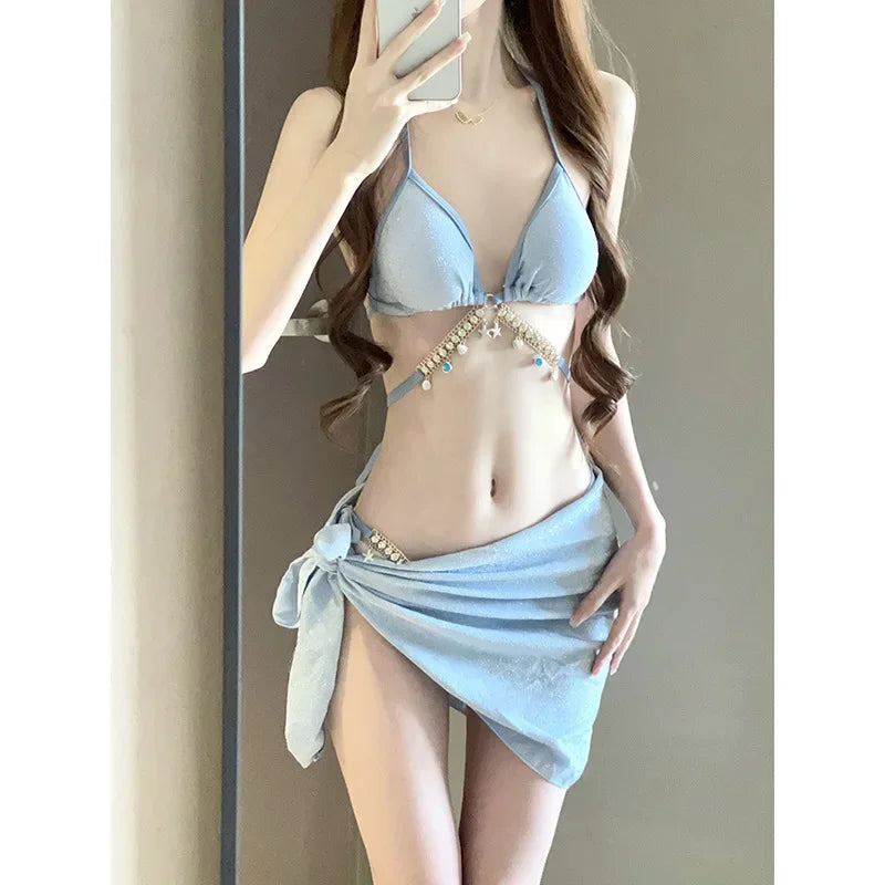 Toucheart Bikini Set Sexy Bikinis Bathing Suit Solid Color Halter Neck Strap Thong Women Swimsuit Set for Beach Swimwear New