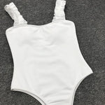 Sexy White Frill Trim Ruffled Ribbed Female Swimwear One Piece Swimsuit Women Monokini High Cut Bather Bathing Suit Swim Lady