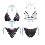 2026 Summer Women's Bikini Set Striped Dots Halter Bra with Side Tie-ups Bead Briefs 2 Piece Swimsuits Female Bathing Suits