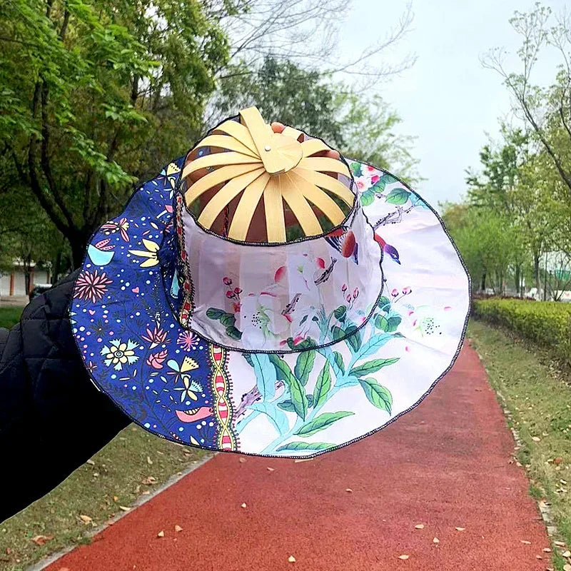 Multi-functional Travel Wide Brim Fan Sun Hats Foldable Bamboo Fan Hat Summer Sunshade Anti-squat Caps Fashion