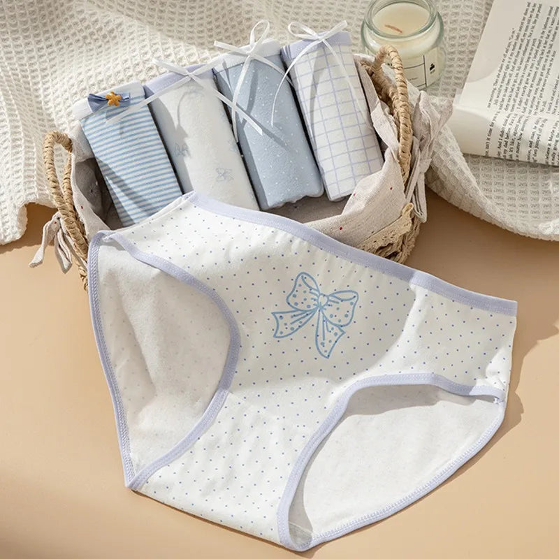 1PC Women Cotton Briefs Girls Underwear Low Waist Panties Japanese Style Underpants Comfort Bow Ladies Sexy Lingerie M-XL