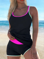 Black White Patchwork Tankini Set Swimwear Women 2026 Double Strap Push Up Tank Top High Waist Pocket Short Two Piece Swimsuit