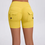 Women's Peach Lifting Yoga Shorts - High Waisted Stretchy Workout Shorts with Button Quick-Dry Tummy Control for Running Fitness
