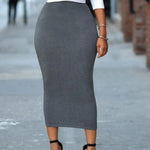 Women Skirt Solid Color Elastic Bodycon High Waist Mid-calf Length Sheath Skirt No Constraint Match Top Comfortable Dating Skirt