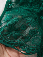 Green Daisy Floral Lace Sheer Mesh Babydoll Lingerie Set Slip Nightdress With Matching Thong Women Sexy Sleepwear ZA825096