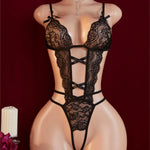 Teddy Transparent Lace Lingerie Deep V Open Bra Sexy Lingerie Women Sleepwear Open Croth Bodysuit Lenceria Porno Underwear Set