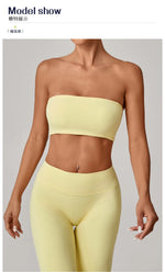 Padded Backless Bandeau Sports Bra Gym Women Crop Tube Top Seamless Yoga Top Sexy Workout Sportswear Push-up Fitness Underwear