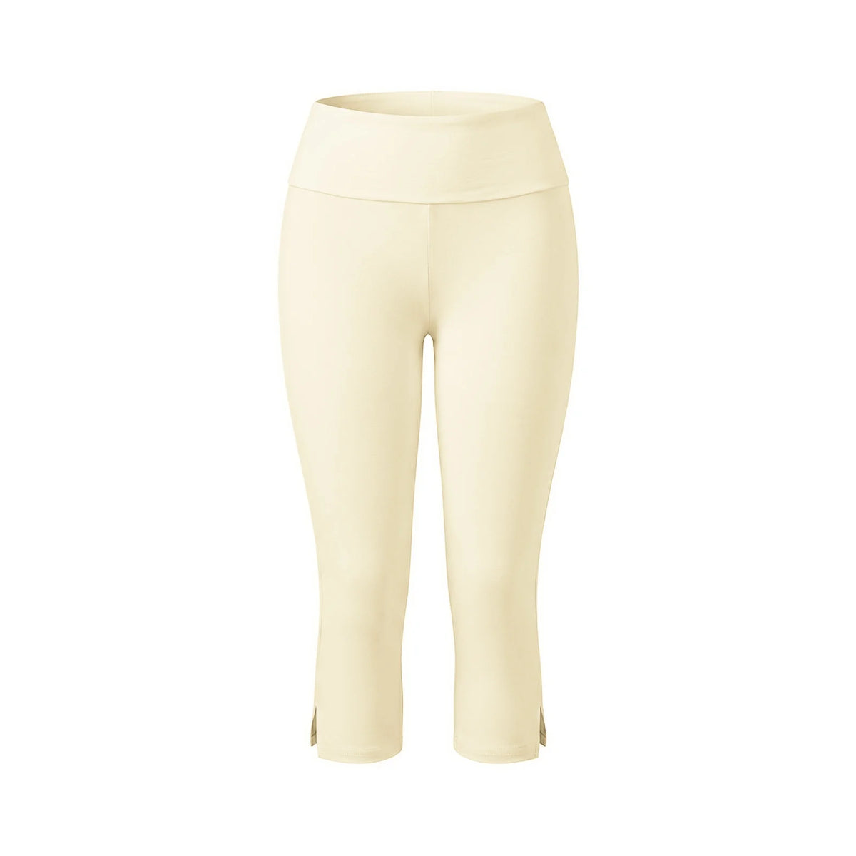 Women’s Solid Color Capri Pants Fold Over Elastic Waist Split Hem Bodycon Cropped Pants Summer Daily Casual Joggings Leggings