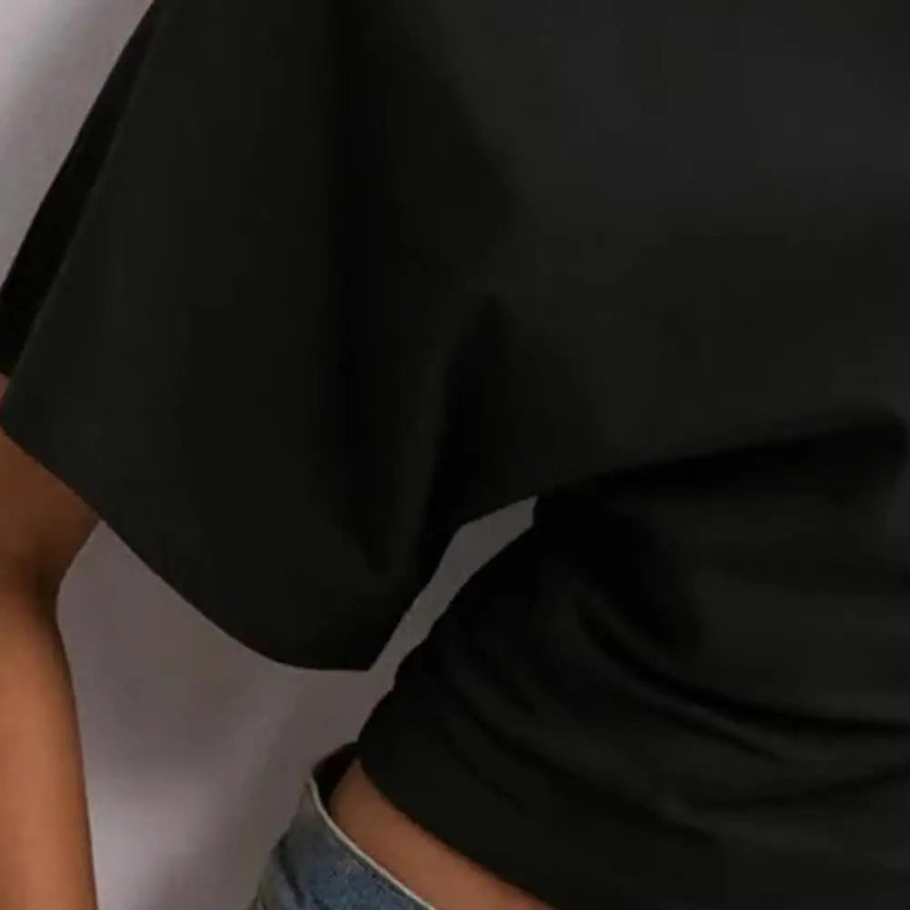 Women Solid Color Round Neck T-Shirt Breathable Casual Top Summer Short Sleeve Pullover Tee for Work Daily Wear Parties